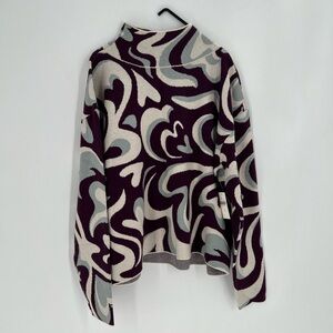 Anthropologie Maeve The Carys Mock Neck Abstract Hearts Plum Prune Sweater